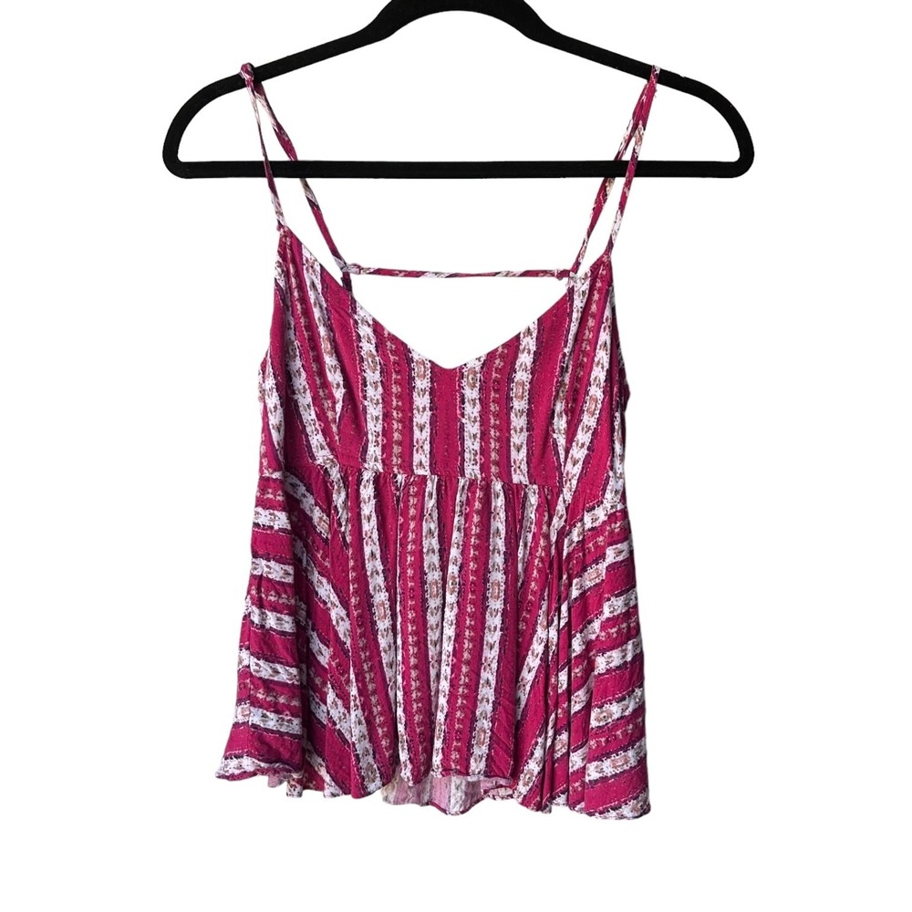 forever 21 peplum abstract open back tank top pink and cream women size medium
